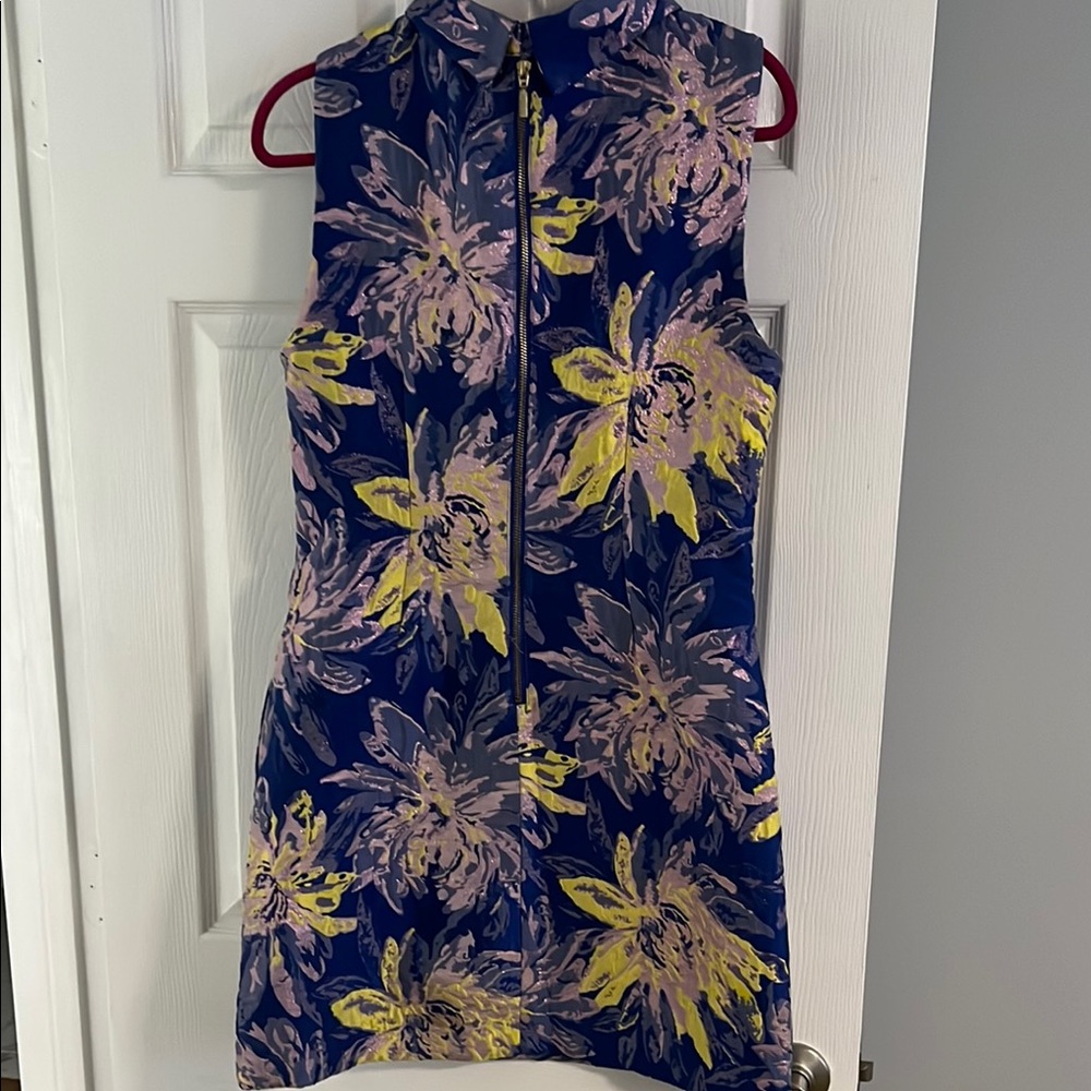 Laundry By Shelli Segal Royal Blue, Yellow and Pink Sheath Mini Dress - Size 10 - Picture 3 of 11